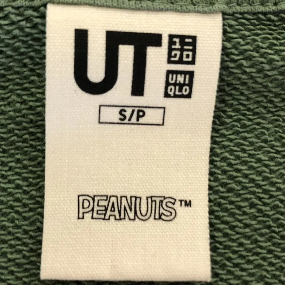 Uniqlo Peanuts Snoopy Joe Cool Crew Neck Sweatshirt Green Pullover Raglan Size S - Picture 5 of 16